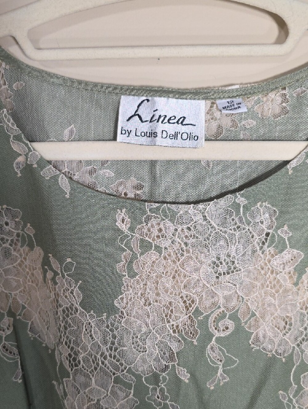 Linea by Louis Dell'Olio Size 12 Sage Lace Overlay Blouse - Picture 3 of 7